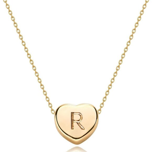 Tiny Gold Necklace-14K Gold Plated Handmade Dainty Letter Heart Necklace for Wom - Picture 1 of 7